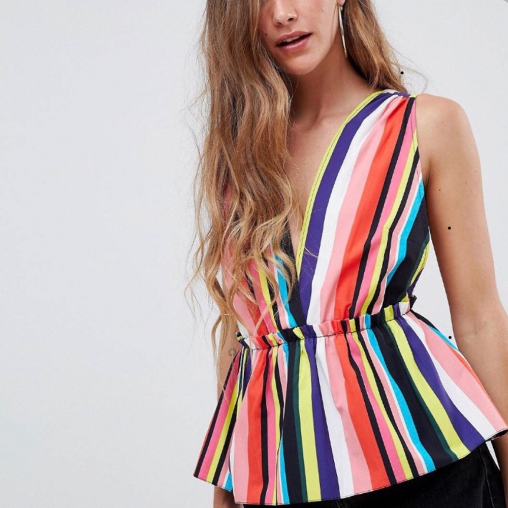 Peplum Deep V Neck Plunge Top